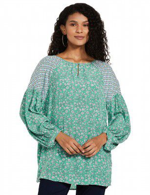 Marks & Spencer Womens Printed Viscose Key Hole Neck Regular Fit Top
