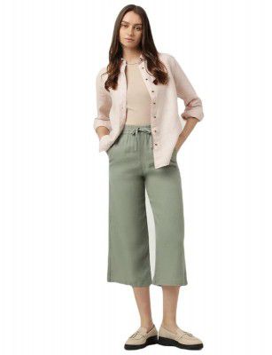 Marks & Spencer Womens Regular Fit Linen Mix Wide Leg Cropped Trousers (XS)