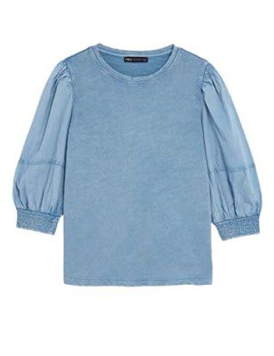 Marks & Spencer Womens Solid Cotton Crew Neck Regular Fit Long Sleeve Top