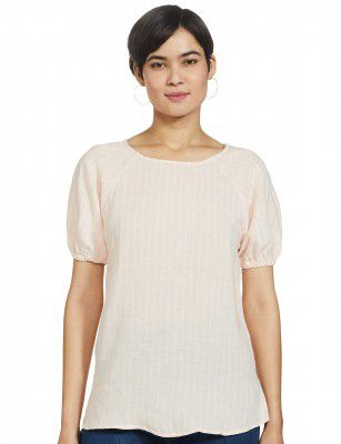 Marks & Spencer Womens Solid Linen Blend Round Neck Regular Fit Top