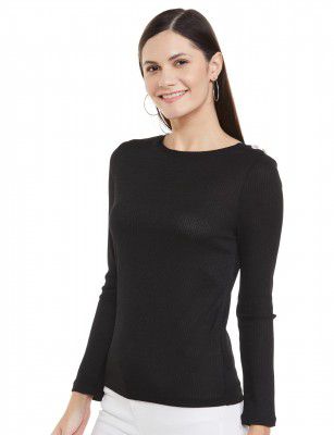 Marks & Spencer Womens Solid Polyester Blend Slash Neck Fitted Long Sleeve Top