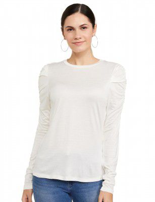 Marks & Spencer Womens Solid Viscose Crew Neck Regular Fit Long Sleeve Top