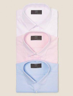 MARKS & SPENCER  Men Regular Fit Solid Casual Shirt  (Pack of 3)
