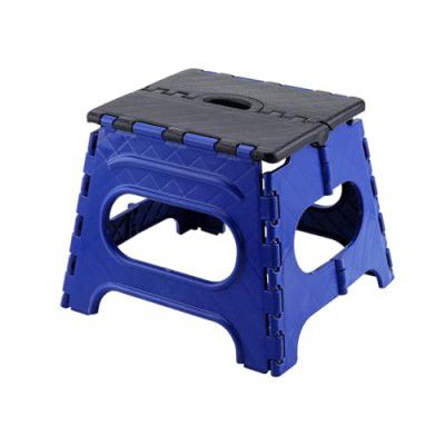 MARKWELL 12 Inch Multipurpose Folding Stool, Plastic Foldable Step Stool for Adults and Kids Holds Up to 80-100 Kgs, Non-Slip Folding Stool with Handle for Bathroom, Bedroom, (Blue- Black)