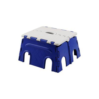 MARKWELL 7 Inches Plastic Super Strong Adjustable Portable Folding Step Stool (Blue - White)