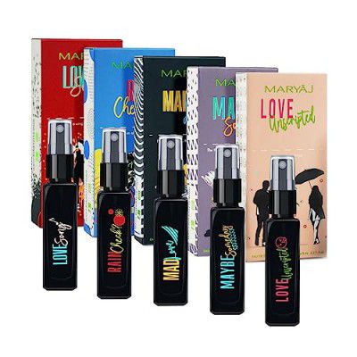 Maryaj Love Song EDP and Rain Check EDP and Mad Love EDP and Maybe Someday EDP and Love Unscripted EDP (Pack of 5, Each 8ML) Long Lasting Scent Spray Gift For Men and Women