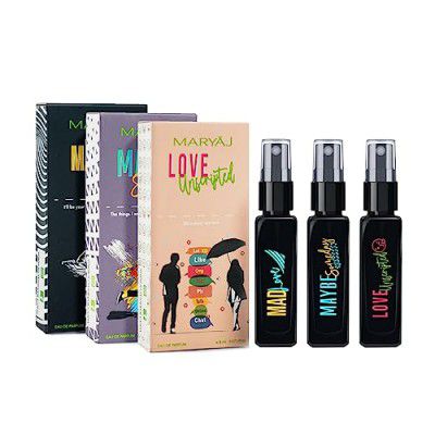 Maryaj Mad Love EDP and Maybe Someday EDP and Love Unscripted EDP (Pack of 3, Each 8ML) Long Lasting Scent Spray Gift For Men and Women