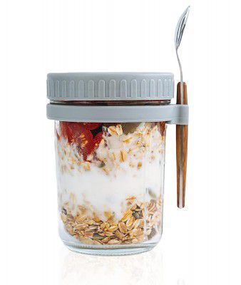 Mason Jar with Lid and Spoon | Coco | Mason Jar with Plastic Lid Mugs for Juice 