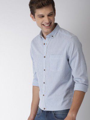 Mast & Harbour Men Blue & White Slim Fit Striped Casual Shirt