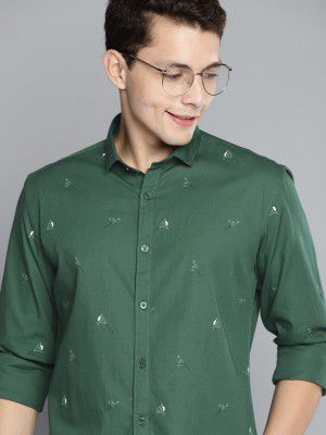 Mast & Harbour Men Green & White Pure Cotton Floral Print Casual Shirt