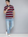 Mast & Harbour Men Red & Navy Blue Striped Mandarin Collar Pure Cotton T-shirt...