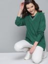 Mast & Harbour Women Green Self-Striped Open Knit Acrylic Pullover Sweater...