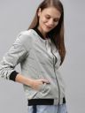 Mast & Harbour Women Grey Printed Velvet Bomber Jacket...