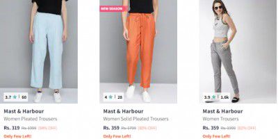 Mast & Harbour Women's Trousers Starts ₹249 | upto 87% Off