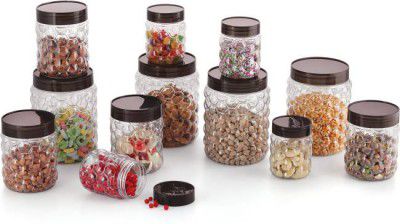 MASTER COOK 12 PC PET JARS SET - 250 ml, 600 ml, 1200 ml Plastic Grocery Container (Pack of 12, Clear)