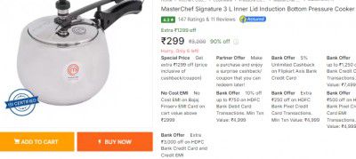 MasterChef Signature 3 L Inner Lid Induction Bottom Pressure Cooker (Stainless Steel)