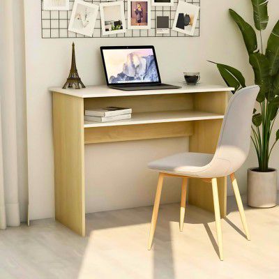 MATTERHORN Engineered Wood Office Table, Work from Home Table with Shelf for Storage (DIY, 900 x 500 x 750 mm, MOOT-10002FebVar) (Beige and White)