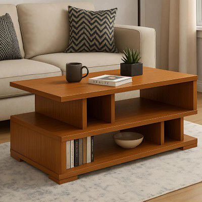 MATTERHORN Verta Engineered Wood Coffee Table | VariationTea Table with 2 Shelves | 900mm x 400mm x 400mm (Teak Brown)