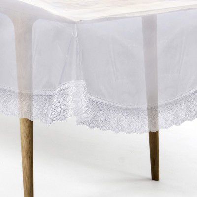 Matworks by Bathla - Argento Plastic Table Cover for Dining Table with Silver Lace - Circular - 60 | Plain
