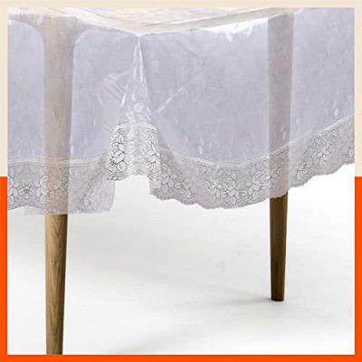 Matworks by Bathla - Argento Plastic Table Cover for Dining Table with Silver Lace - Rectangular - (60" X 108")| Pebbles