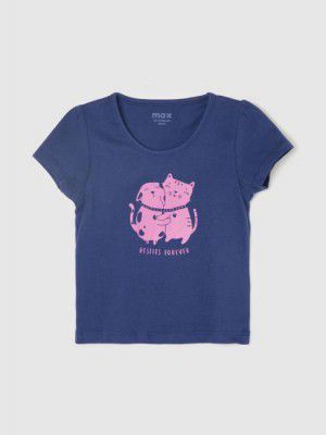 MAX  Baby Girls Graphic Print Pure Cotton T Shirt  (Blue, Pack of 1)