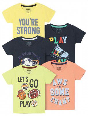 Max Boy's Cotton Regular Fit Graphic Printed T-Shirt - Pack of 5