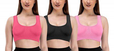 Max Fashion Women Nylon Spandex Non Padded Non-Wired Air Sports Bra (Pack of 3)