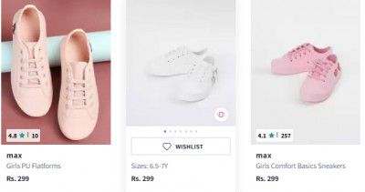 Myntra : Max Girls Sneakers Starts at Rs 280
