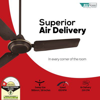 Max Speed Classic Ceiling Fan for Small Room, Kitchen and Pooja Room with 12 Months Warranty Ultra High Speed 900 mm Ceiling Fan (3 Star | Anti Dust Brown | Pack of 1)
