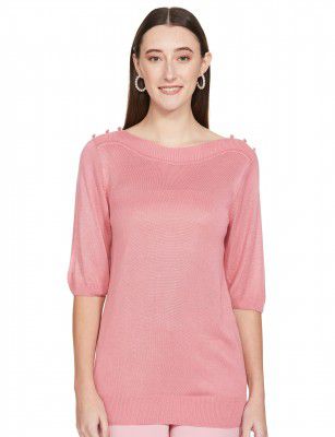 Max Women Solid Round Neck Casual Regular Fit Top
