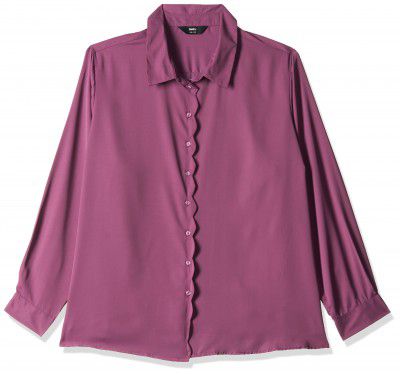 Max Women Solid Scalloped Placket Shirt