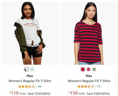 Max Womens Regular Fit T-Shirts starting at ₹119