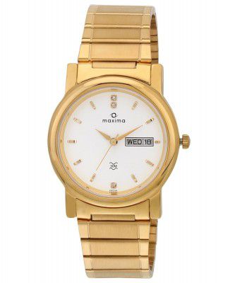 Maxima Analog White Dial Mens Watch-25034CMGY