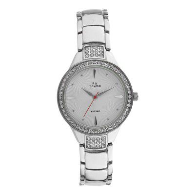 Maxima Brass Analog White Dial Women's Watch-O-56960Bmli, Band Color-Silver