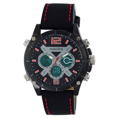 Maxima Leather Analog-Digital Multi-Colour Dial Men Watch - 60290Lmab, Black Band