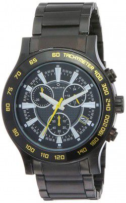 Maxima Stainless Steel Analog Black Dial Women Watch-32951Cmgb, Gold Band