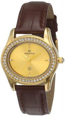 Maxima Swarovski Gold Analog Dial Womens Watch-29533LMLY