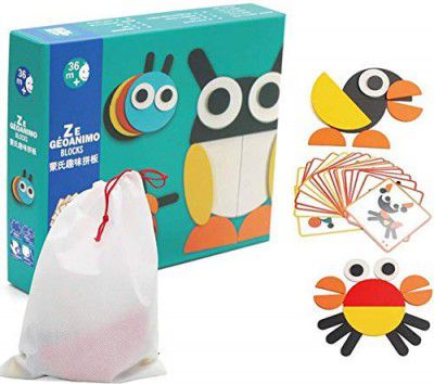 Mayatras Wood Blocks Learning Puzzle Game with 20 Pattern Card, Multicolour, 3+ years , 29 Pieces