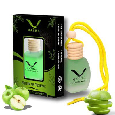 Mayra Premium Car Air Freshener, 10 ML, Natural Essential Oils, Wooden Diffuser Lid, Long Lasting up to 60 Days (Green Apple)