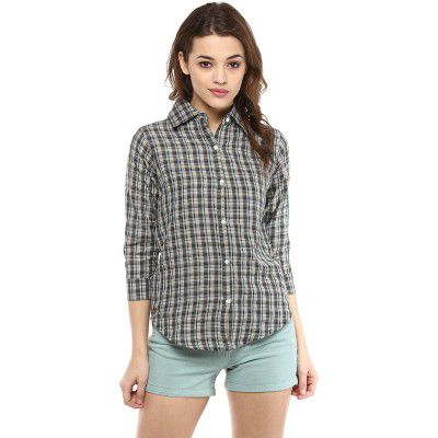 mayra Women's Cotton Grey Color 3/4 Sleeve Shirt