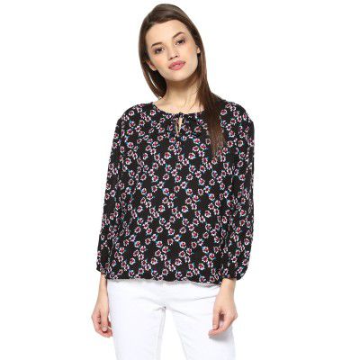 mayra Women's Crepe Black Color 3/4 Sleeve Top