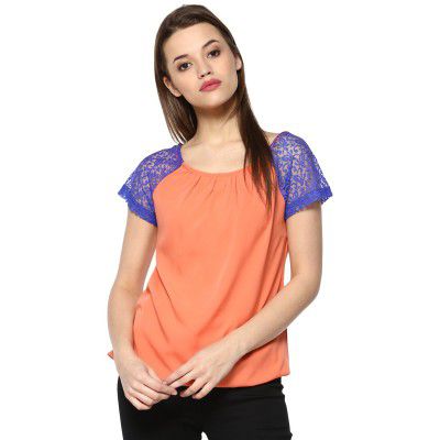 mayra Women's Crepe Orange Color Half Sleeve Top