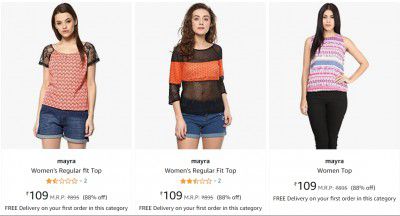 mayra Women's Clothing upto 85% off starting From Rs.165