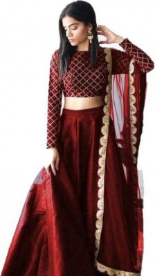 MAYUKRISHNA  Embroidered Net Semi Stitched Anarkali Gown  (Maroon, Gold)