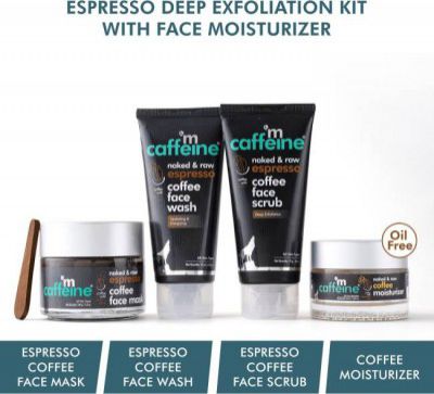 mCaffeine Espresso Coffee Skin Care Routine for Deep Exfoliation & Oil Free Hydration | Face Wash, Face Scrub, Face Mask, Moisturizer | All Skin Types | Cruelty Free & Vegan  (4 Items in the set)