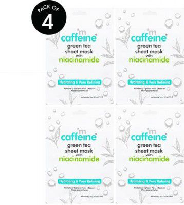 mCaffeine Niacinamide Face Sheet Mask with Green Tea | Hydration & Pore-Refining Pack of 4  (80 g)