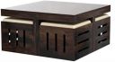 Md Decor Craft-Center Coffee Table 4 Seater with Four Stool for Living Room | Center Coffee Table with 4 Stool Made Up with Solid Indian Sheesham Wood Mahogany Finish-L 34 x D 34 x H 18 Inch...