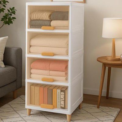 Mechdel Foldable Wardrobe with 1 Door - Transparent, 4Pcs (45 X 38 X 32cm) Plastic Cloth Rack for Clothes Storage