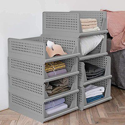 mechdel Stackable Collapsible Wardrobe Storage Box (2PCS-Large, Grey)