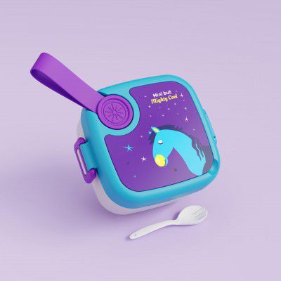 Medallix Stainless Steel Lunch Box with Spoon, Leak-Proof Kids Tiffin Box (500 ML - Purple & Blue)